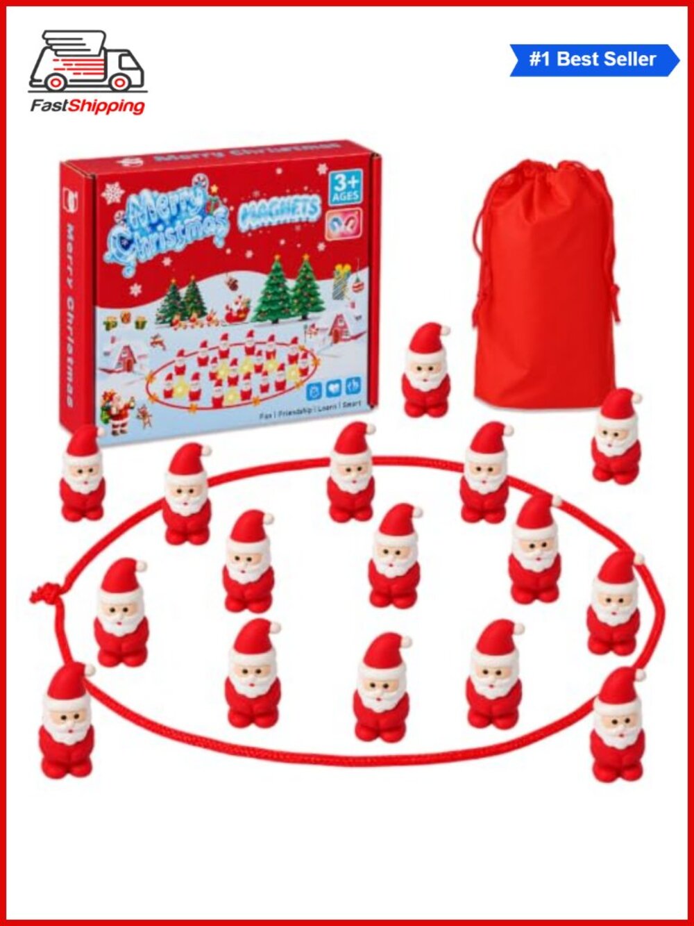 🎅 Christmas Magnetic Game with String & 20 Santa Claus Stones Travel Game